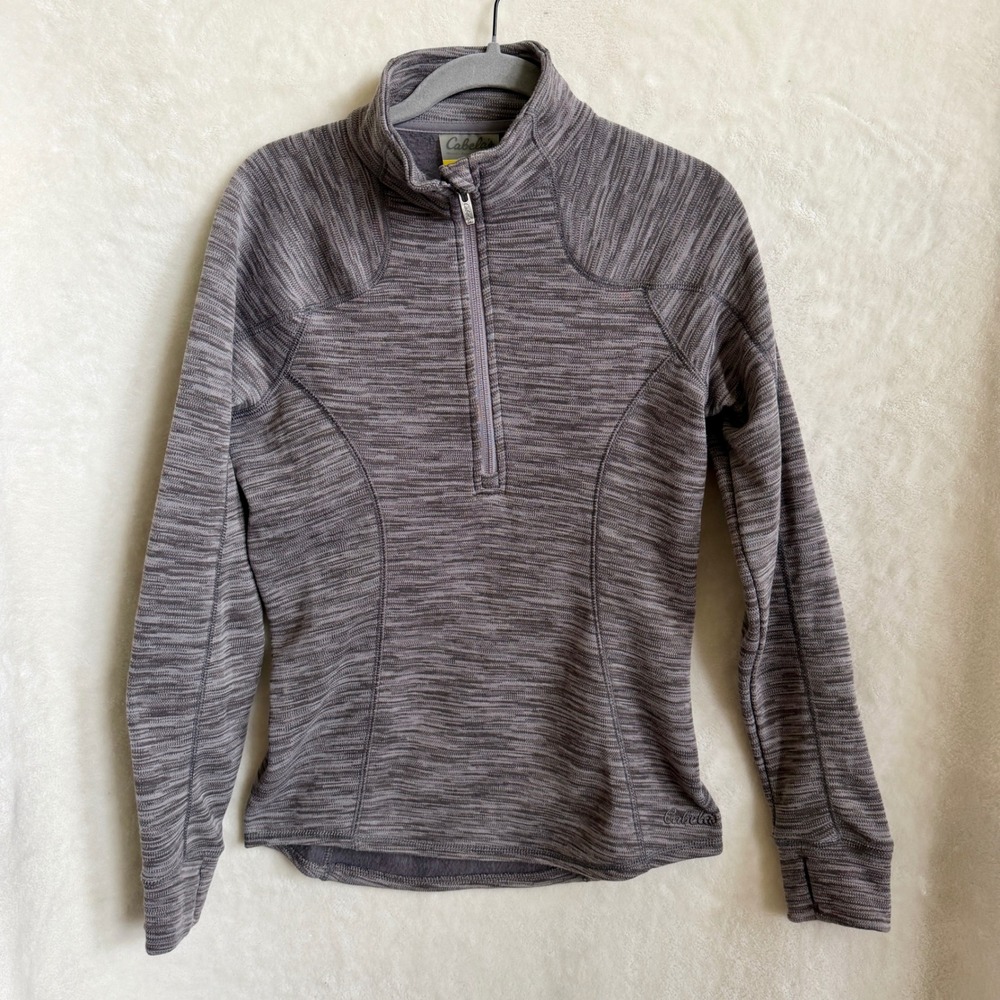 xCabelas Womens Gray Heather Space Dye Quarter Zip Pullover Thumbholes Size S